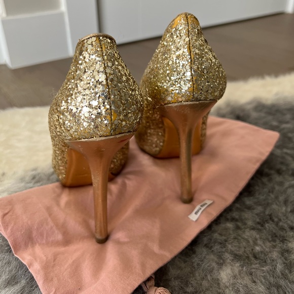 Authentic Miu Miu Gold Glitter Open-Toe Heels – Size 6.5 - Picture 13 of 16